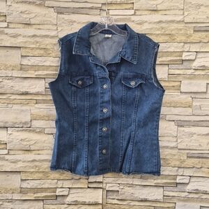 Vintage 90s Denim Vest Women's M Blue Wash Made in USA 100% Cotton Boho Core